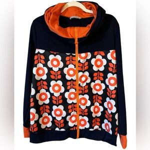 MISSLOOK Navy & Orange Floral Zip Up Hoodie | Womens XL